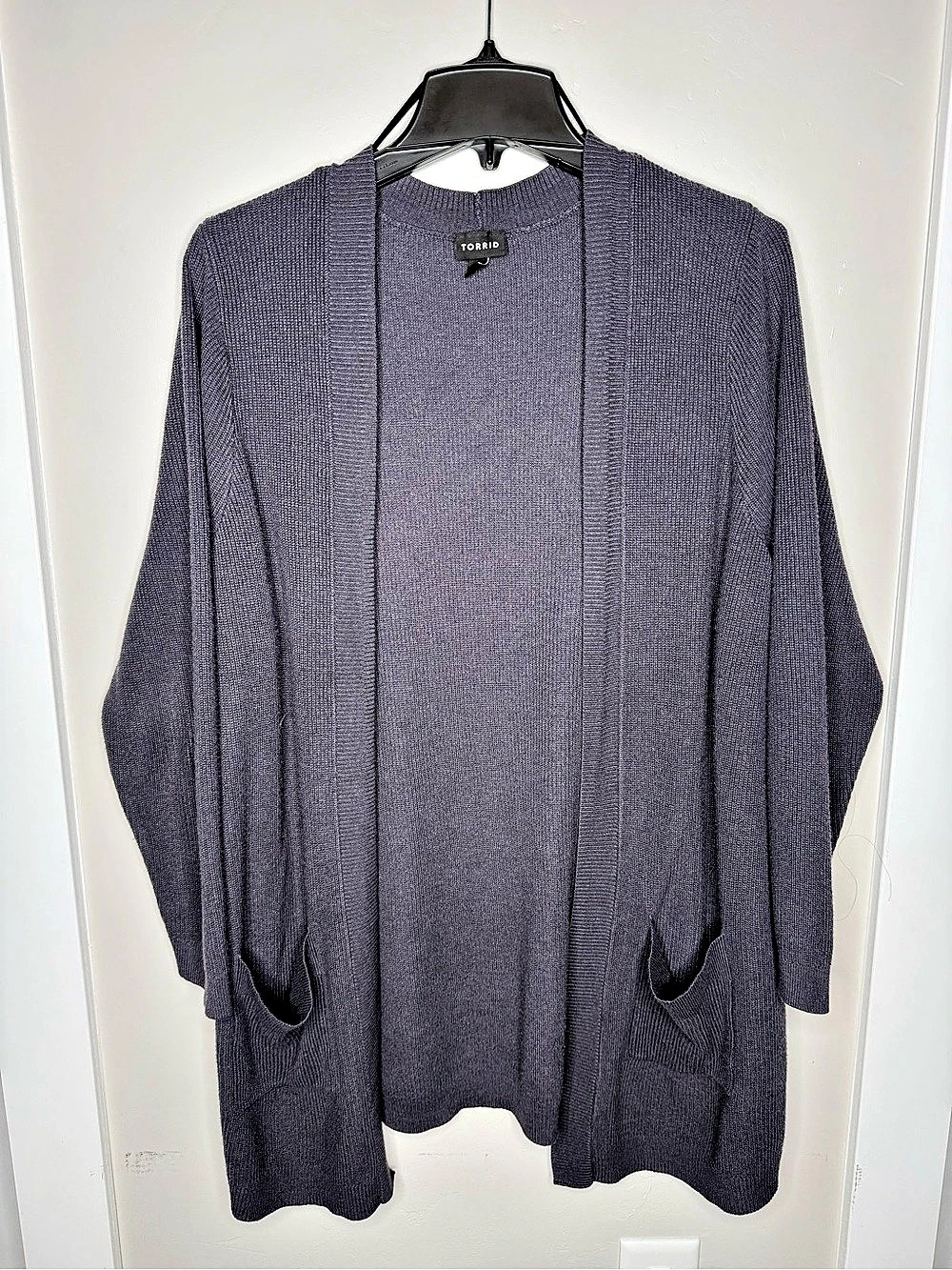Torrid Ribbed Open-Front Cardigan with Pockets Gray Size 3